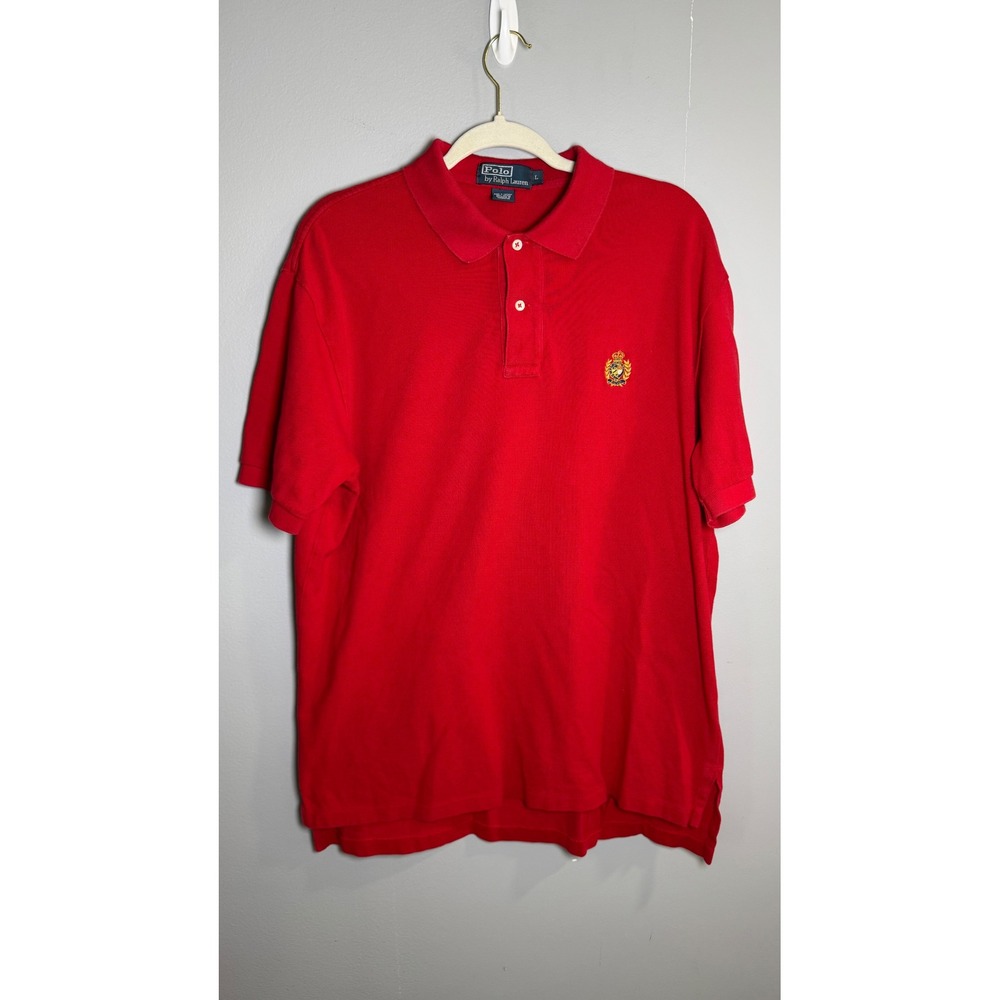 Polo Ralph Lauren Mens Large Red Short Sleeve Crest Logo Pique Polo Shirt